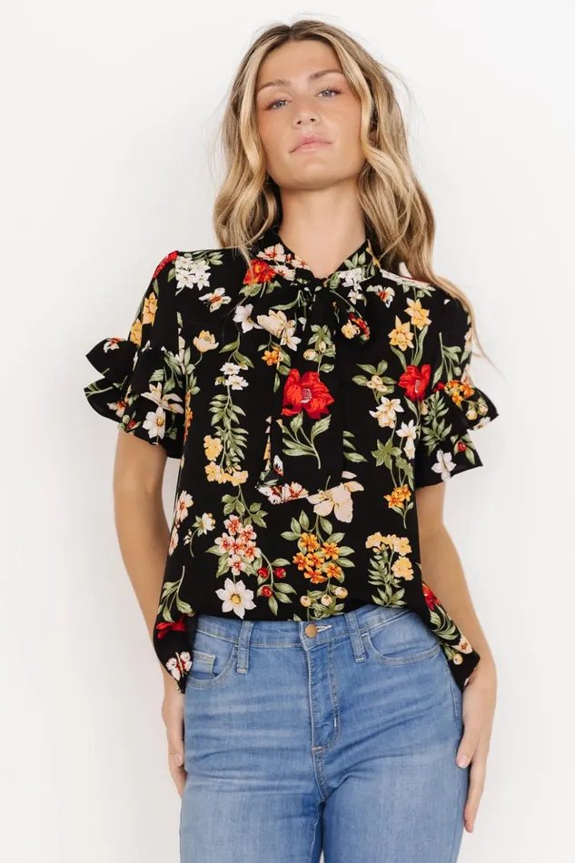Baltic Born Blouses and Shirts Judy Ruffle Sleeve Top Black Multi 8211 Women Baltic Born Blouses and Shirts Judy Ruffle Sleeve Top Black Multi 8211 Women