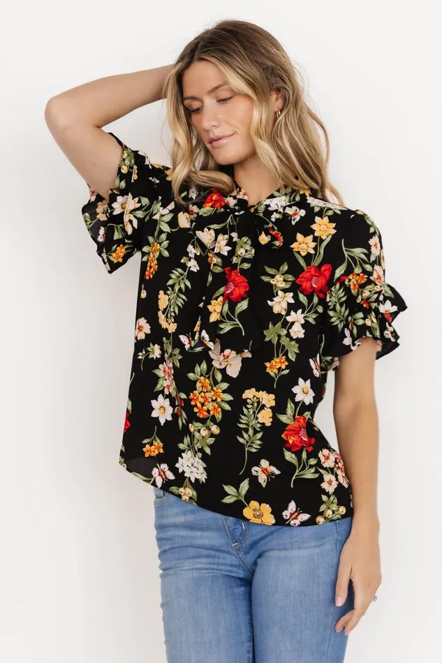 Baltic Born Blouses and Shirts Judy Ruffle Sleeve Top Black Multi 8211 Women Baltic Born Blouses and Shirts Judy Ruffle Sleeve Top Black Multi 8211 Women