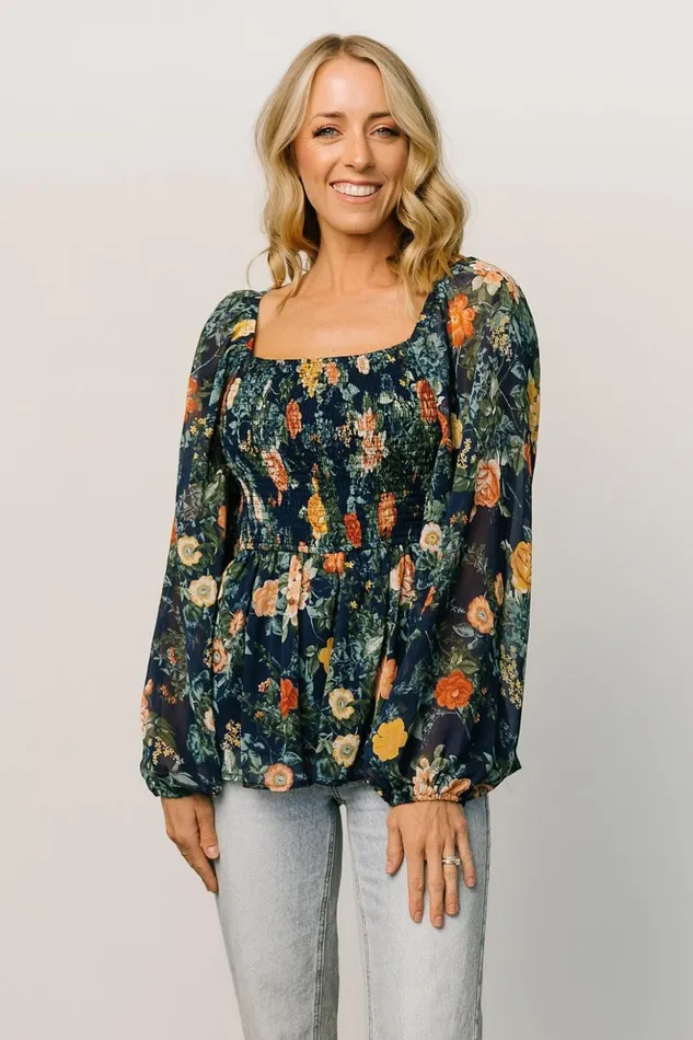 Baltic Born Blouses and Shirts Ollie Smocked Top Navy Multi 8211 Women