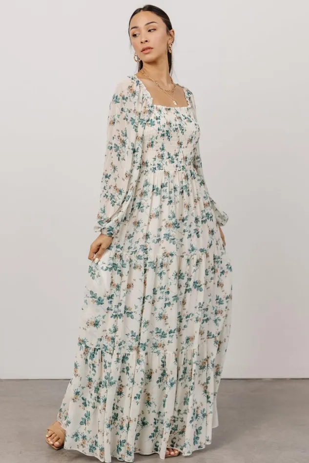 Baltic Born Bump Friendly Isabela Smocked Maxi Dress Ivory Topaz Floral 8211 Women