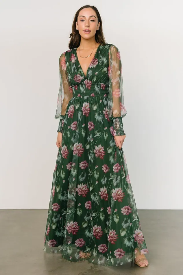 Baltic Born Bump Friendly Layla Tulle Maxi Dress Green Pink Floral 8211 Women