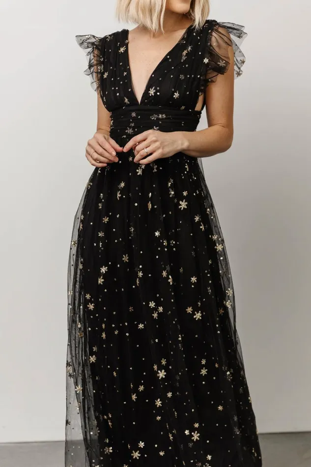 Baltic Born Embellished and Sequined Nova Shimmer Maxi Dress Black Gold 8211 Women Baltic Born Embellished and Sequined Nova Shimmer Maxi Dress Black Gold 8211 Women