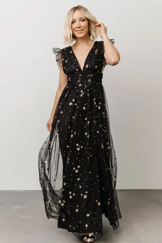 Baltic Born Embellished and Sequined Nova Shimmer Maxi Dress Black Gold 8211 Women Baltic Born Embellished and Sequined Nova Shimmer Maxi Dress Black Gold 8211 Women