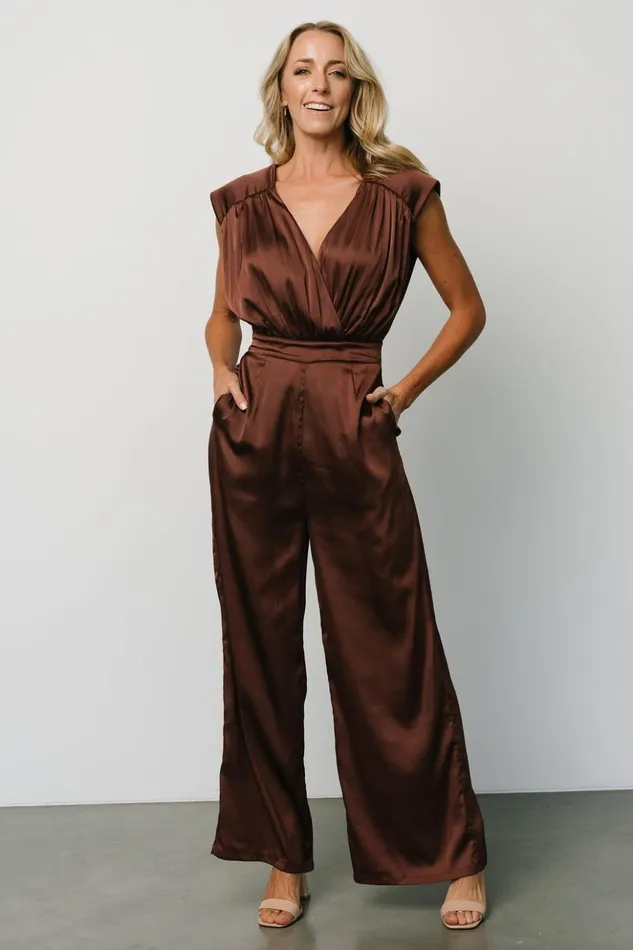 Baltic Born Jumpsuits and Rompers Caria Satin Jumpsuit Chocolate 8211 Women Baltic Born Jumpsuits and Rompers Caria Satin Jumpsuit Chocolate 8211 Women