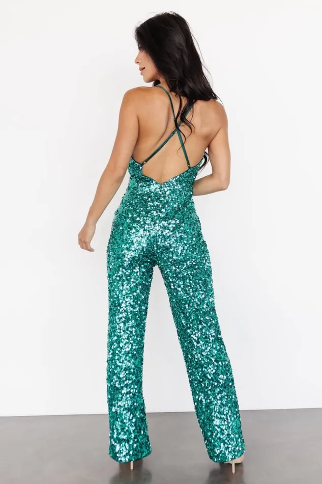 Baltic Born Jumpsuits and Rompers Sparkler Sequin Jumpsuit Dark Teal 8211 Women