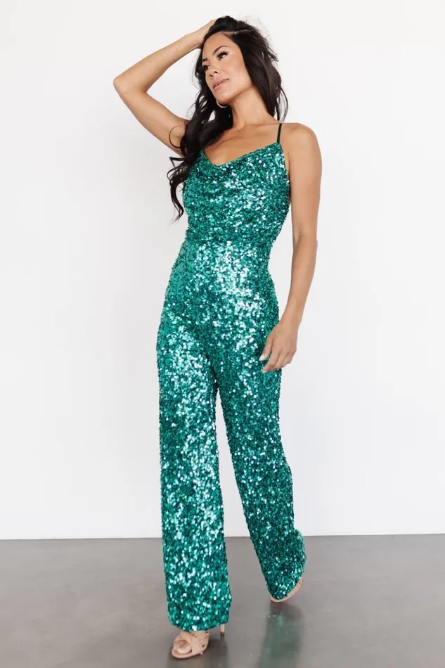Baltic Born Jumpsuits and Rompers Sparkler Sequin Jumpsuit Dark Teal 8211 Women