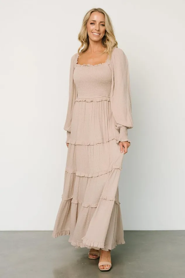 Baltic Born Maxi Dresses Amanda Smocked Dotted Maxi Dress Beige 8211 Women Baltic Born Maxi Dresses Amanda Smocked Dotted Maxi Dress Beige 8211 Women