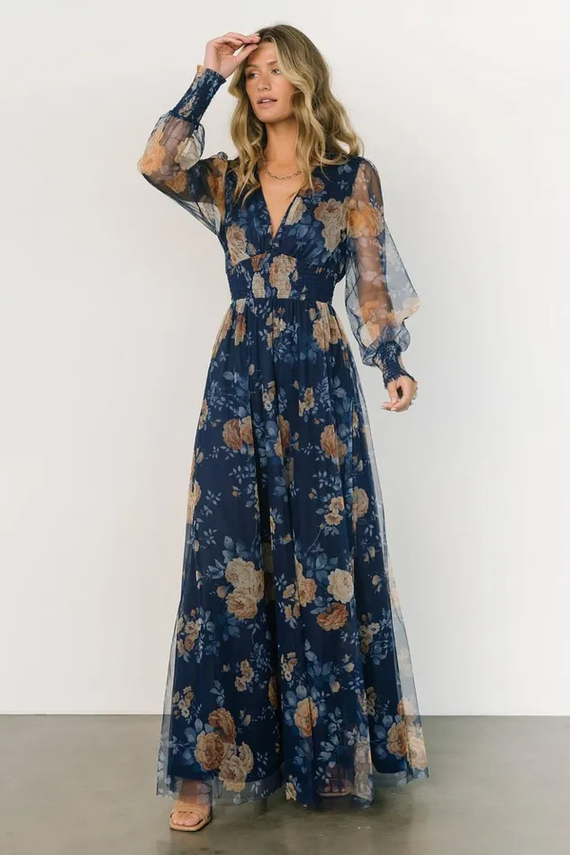 Baltic Born Maxi Dresses Layla Tulle Maxi Dress Blue Golden Floral 8211 Women Baltic Born Maxi Dresses Layla Tulle Maxi Dress Blue Golden Floral 8211 Women