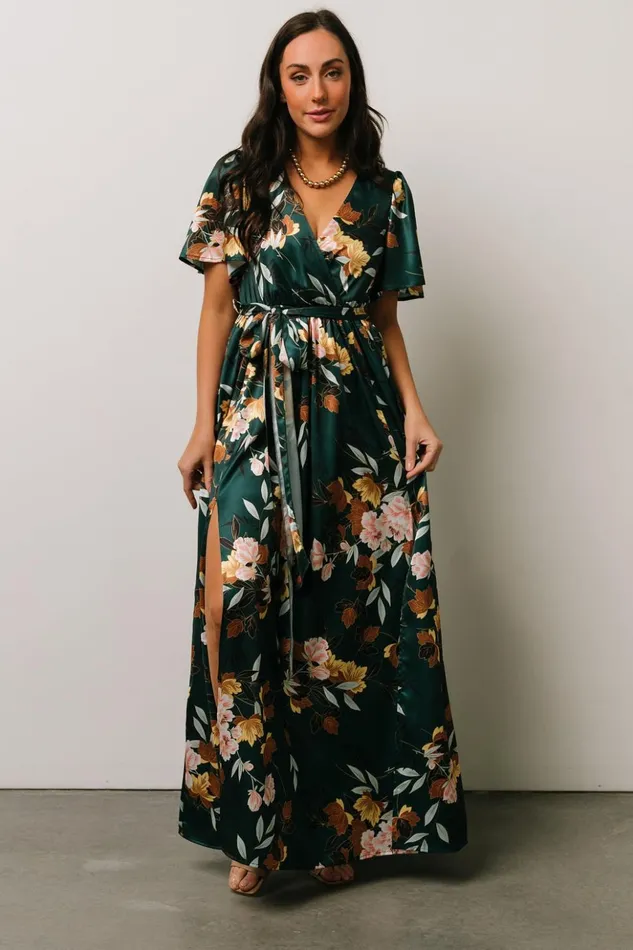 Baltic Born Maxi Dresses Sicily Satin Maxi Dress Dark Green Floral 8211 Women Baltic Born Maxi Dresses Sicily Satin Maxi Dress Dark Green Floral 8211 Women