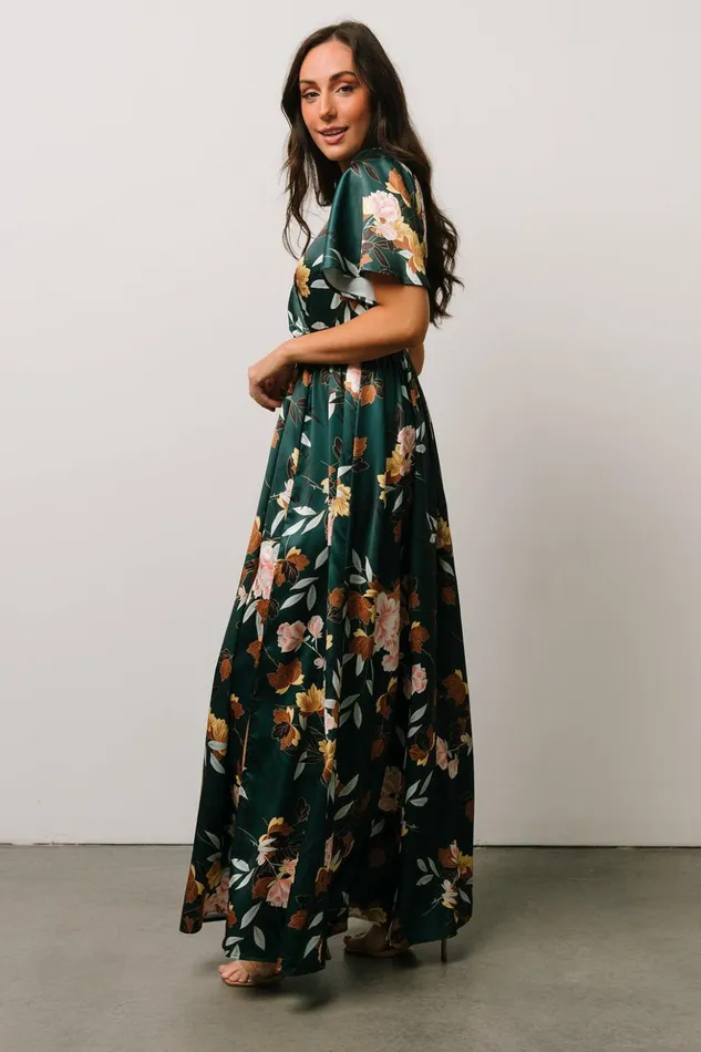 Baltic Born Maxi Dresses Sicily Satin Maxi Dress Dark Green Floral 8211 Women Baltic Born Maxi Dresses Sicily Satin Maxi Dress Dark Green Floral 8211 Women