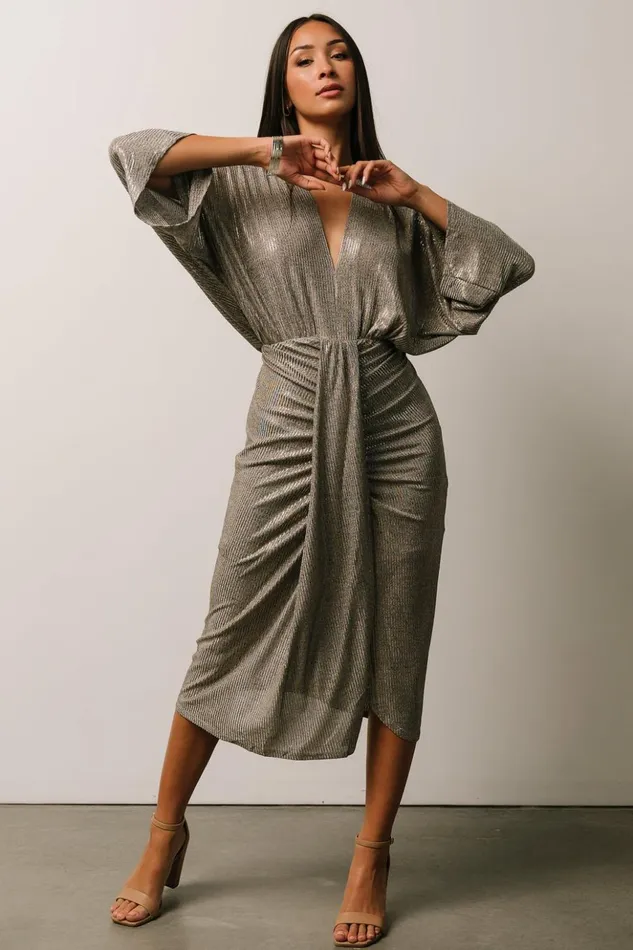 Baltic Born Midi Dresses Ciara Ruched Midi Dress Silver Metallic 8211 Women
