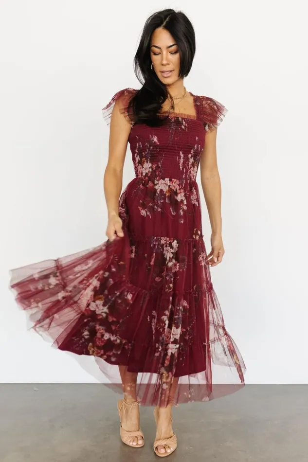 Baltic Born Midi Dresses Clementine Tulle Midi Dress Wine Multi 8211 Women Baltic Born Midi Dresses Clementine Tulle Midi Dress Wine Multi 8211 Women