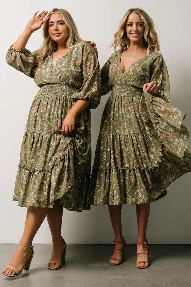 Baltic Born Midi Dresses Coventry Tiered Midi Dress Dusty Olive Floral 8211 Women Baltic Born Midi Dresses Coventry Tiered Midi Dress Dusty Olive Floral 8211 Women