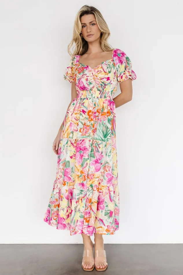 Baltic Born Midi Dresses Denzel Puff Sleeve Midi Dress Multi Floral 8211 Women Baltic Born Midi Dresses Denzel Puff Sleeve Midi Dress Multi Floral 8211 Women