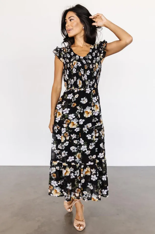 Baltic Born Midi Dresses Kenna Smocked Midi Dress Black Floral 8211 Women