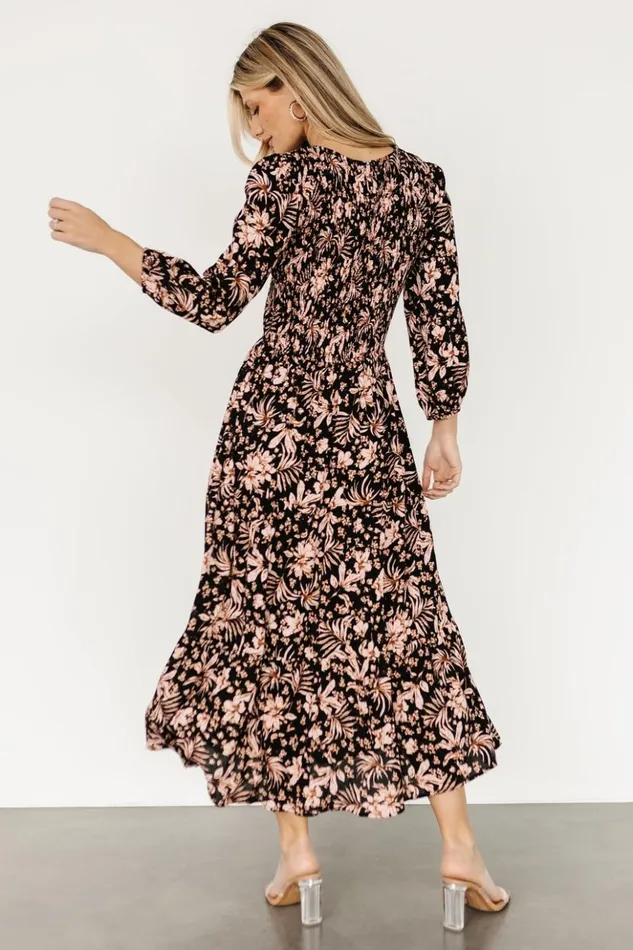 Baltic Born Midi Dresses Rochelle Smocked Midi Dress Black Multi Floral 8211 Women Baltic Born Midi Dresses Rochelle Smocked Midi Dress Black Multi Floral 8211 Women