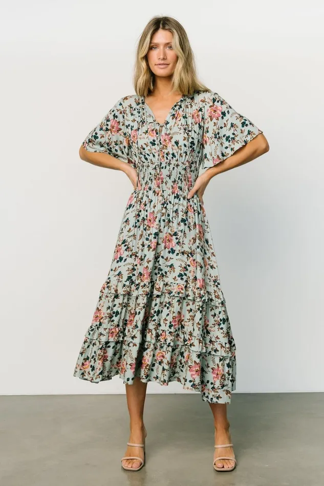 Baltic Born Midi Dresses Spell Boho Midi Dress Sage Pink Floral 8211 Women Baltic Born Midi Dresses Spell Boho Midi Dress Sage Pink Floral 8211 Women