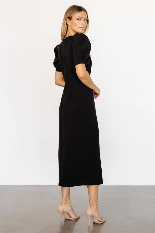 Baltic Born Midi Dresses Younge Puff Sleeve Midi Dress Black 8211 Women Baltic Born Midi Dresses Younge Puff Sleeve Midi Dress Black 8211 Women