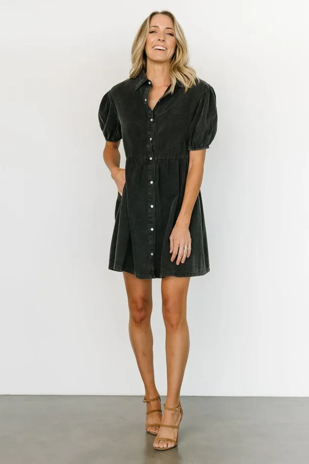 Baltic Born Short Dresses Fontana Puff Sleeve Short Dress Washed Black 8211 Women
