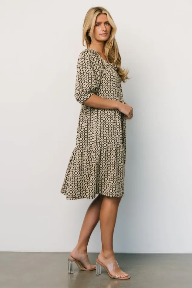 Baltic Born Short Dresses Georgia Puff Sleeve Dress Black Tan 8211 Women Baltic Born Short Dresses Georgia Puff Sleeve Dress Black Tan 8211 Women