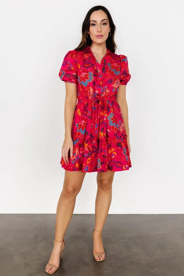 Baltic Born Short Dresses Lara Ruffle Short Dress Fuchsia Floral 8211 Women Baltic Born Short Dresses Lara Ruffle Short Dress Fuchsia Floral 8211 Women