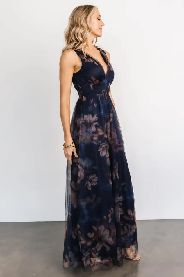 Baltic Born The Guest Edit Kamila Tulle Maxi Dress Dark Blue Floral 8211 Women