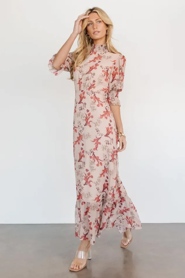 Baltic Born The Guest Edit Marie Mock Neck Maxi Dress Blush Floral 8211 Women