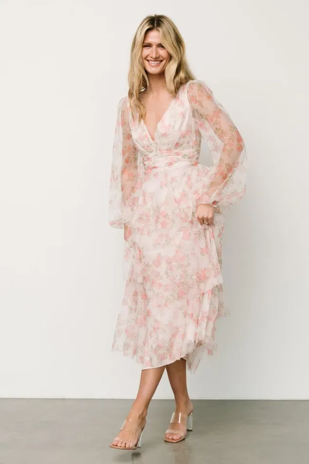 Baltic Born Tulle Styles Carolina Tulle Tiered Maxi Dress Blush Floral 8211 Women