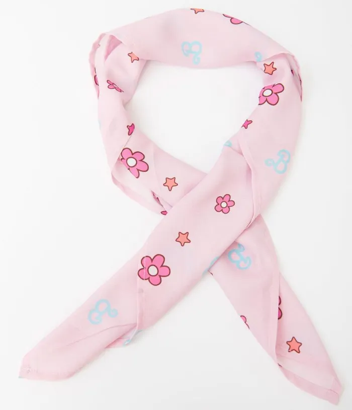 Barbie X 1970s Pink Barbie Print Hair Scarf Accessories Unique Vintage Hair Scarves