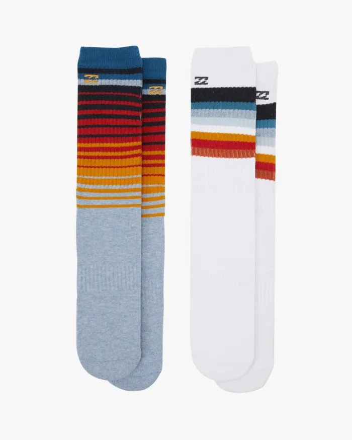 Billabong 2 Pack Faded Stripe Crew Socks White Men Socks