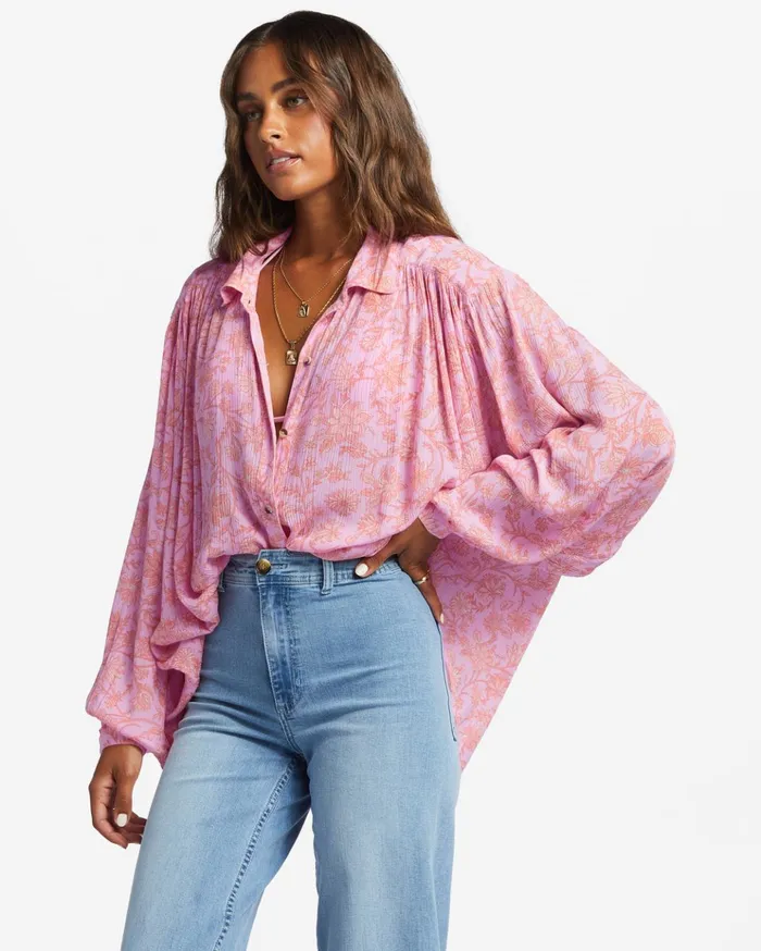 Billabong Day After Day Long Sleeve Shirt Pink Trails Women Tops Billabong Day After Day Long Sleeve Shirt Pink Trails Women Tops