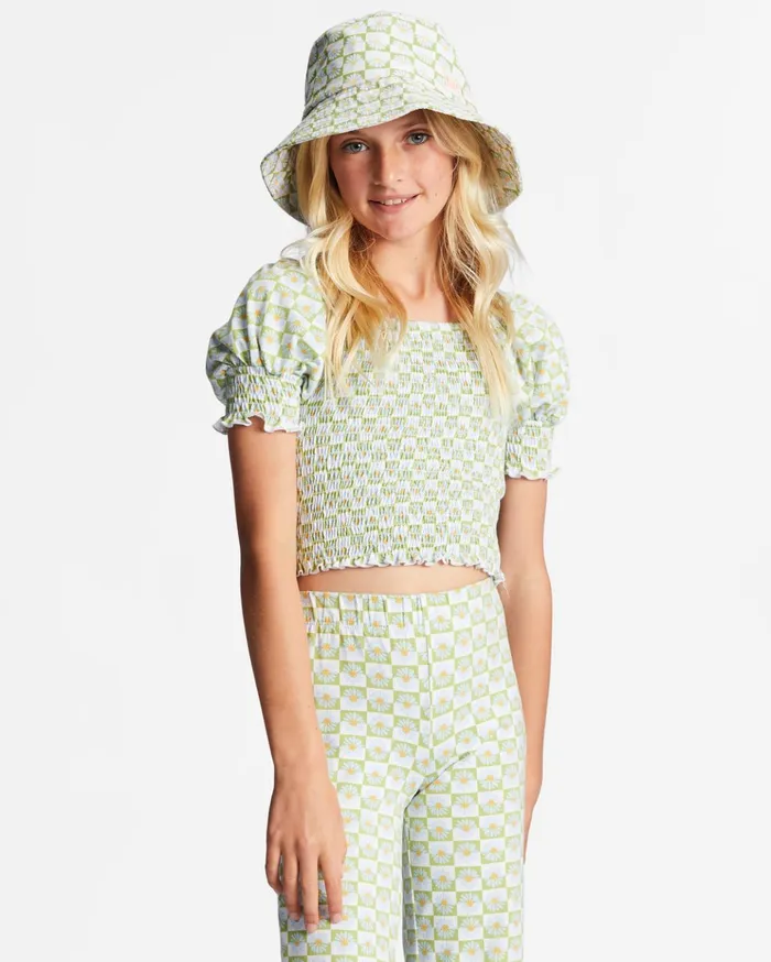 Billabong Girl039s 416 Coastal Sands Mini Puff Sleeve Top Moss Meadow Kids Girls039 Tops and Tees