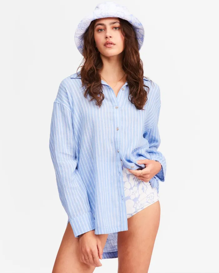 Billabong Good To Go ButtonDown Top Sweet Blue Women Tops