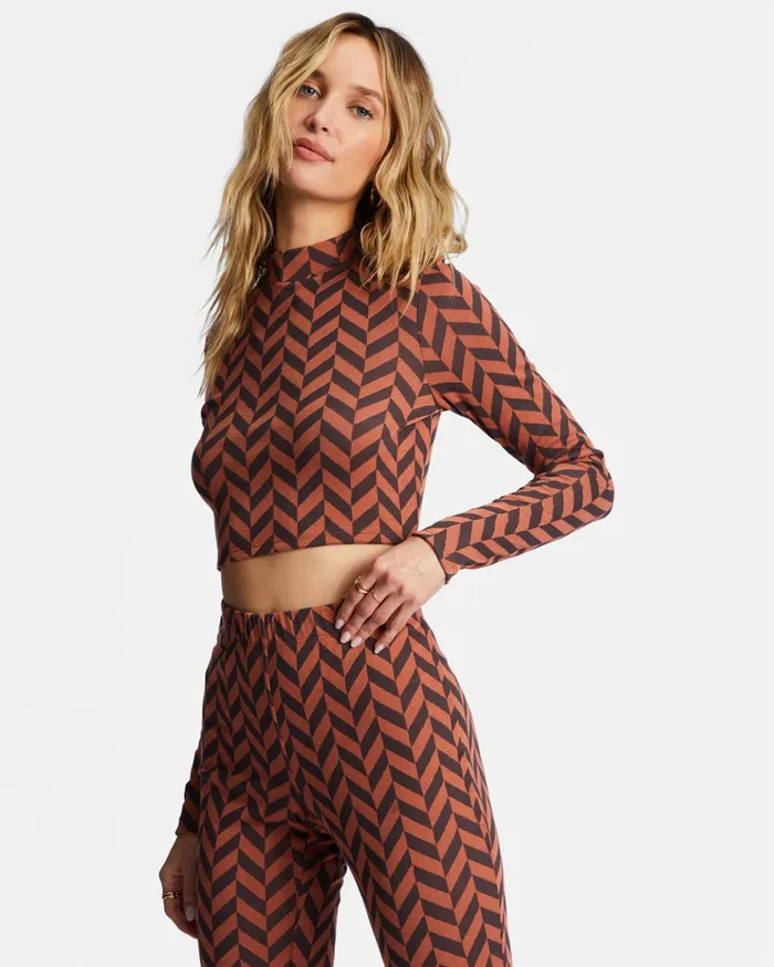 Billabong New Heights Long Sleeve Mock Neck Top Brick Women Tops Billabong New Heights Long Sleeve Mock Neck Top Brick Women Tops