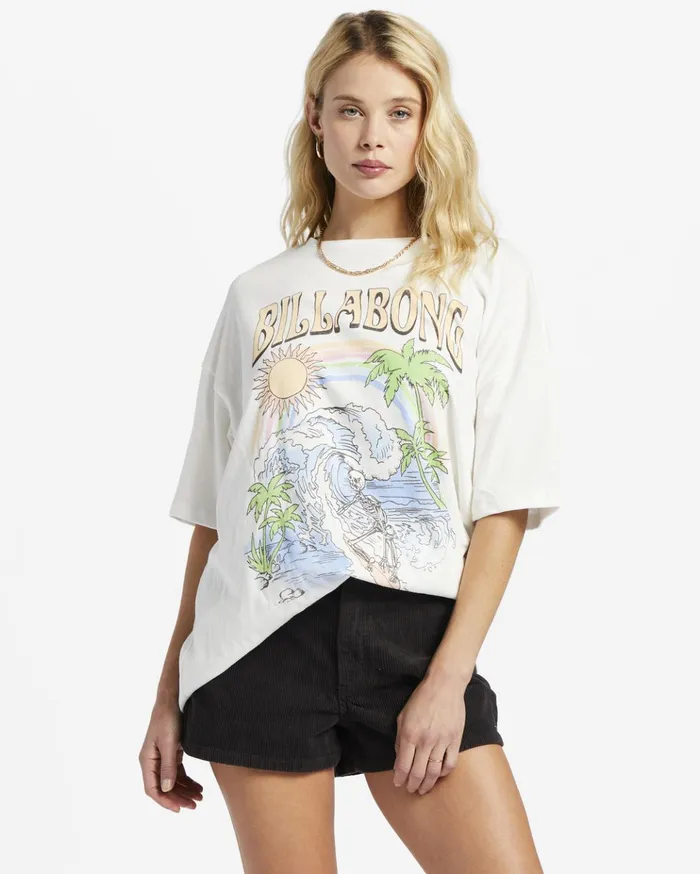 Billabong Over The Rainbow Oversized TShirt Salt Crystal Women Graphic Tees and Tanks