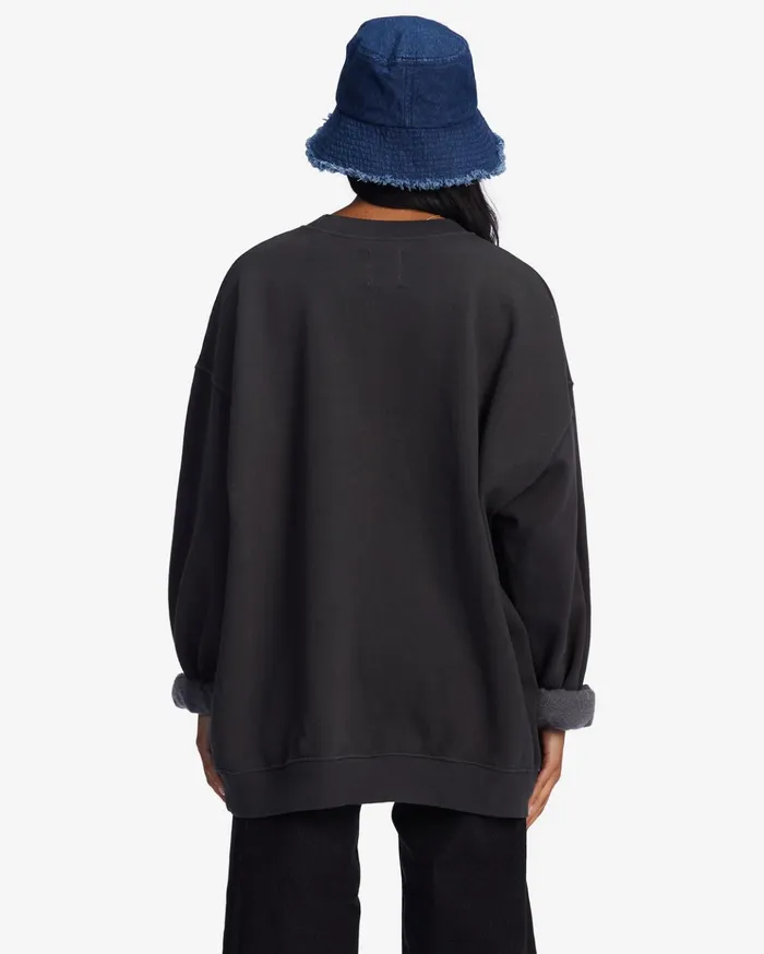 Billabong Ride In Oversized Crewneck Sweatshirt Off Black Women Hoodies and Fleece