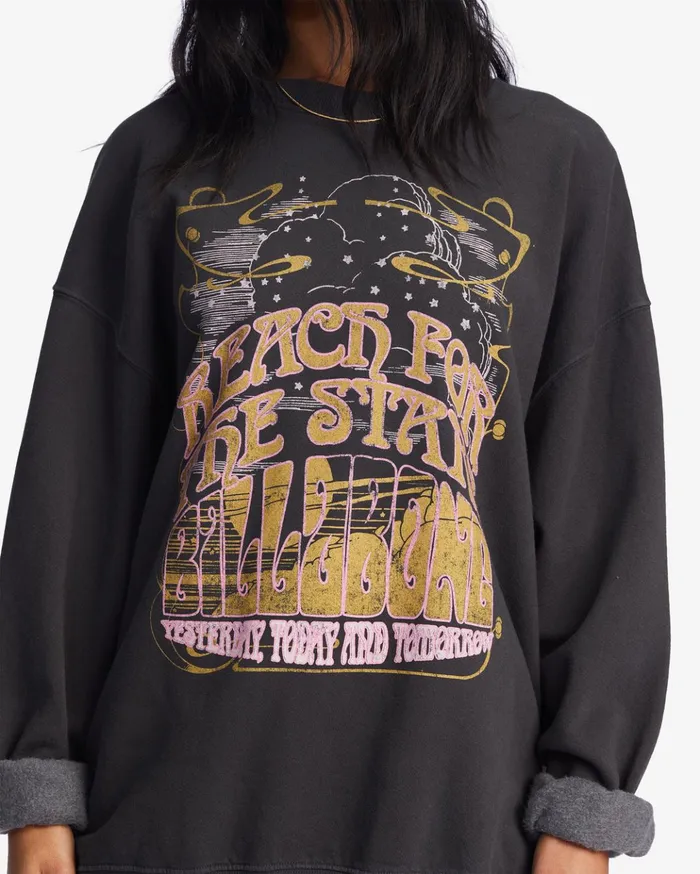 Billabong Ride In Oversized Crewneck Sweatshirt Off Black Women Hoodies and Fleece