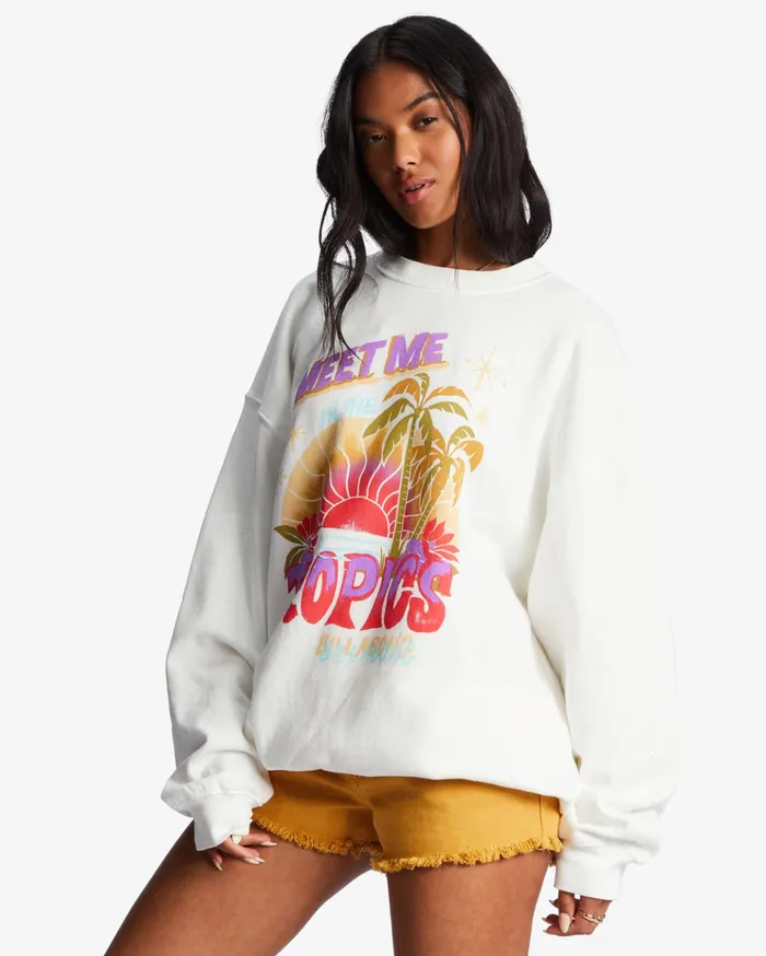 Billabong Ride In Oversized Crewneck Sweatshirt Salt Crystal 1 Women Hoodies and Fleece Billabong Ride In Oversized Crewneck Sweatshirt Salt Crystal 1 Women Hoodies and Fleece