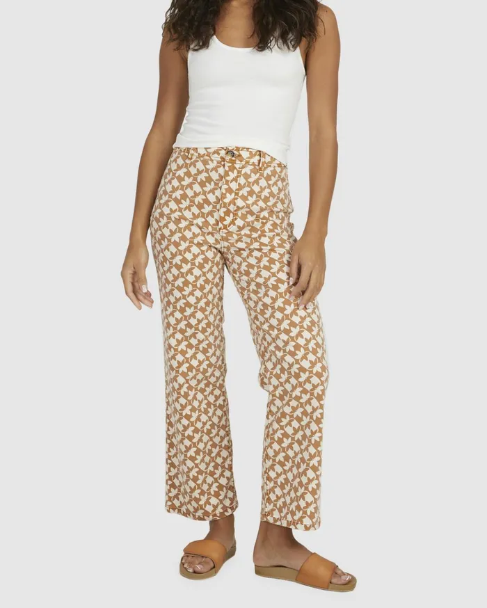 Billabong Sundial Cropped Pants Brown Women Denim Billabong Sundial Cropped Pants Brown Women Denim