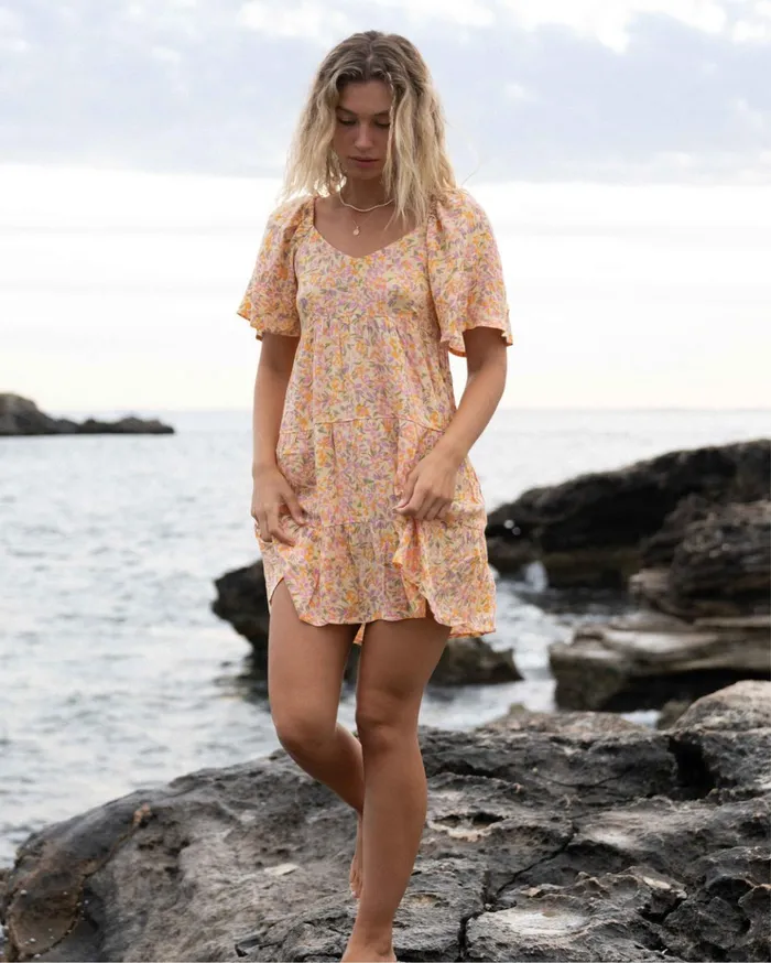 Billabong Take A Chance Babydoll Dress Peach Punch Women Dresses