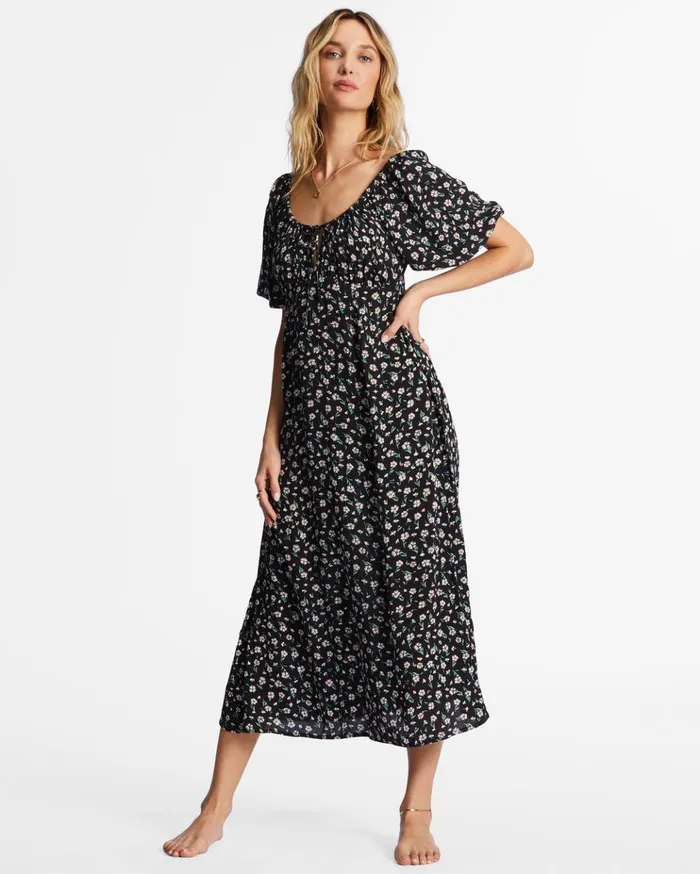 Billabong True Romance Midi Dress Black Pebble Women Dresses