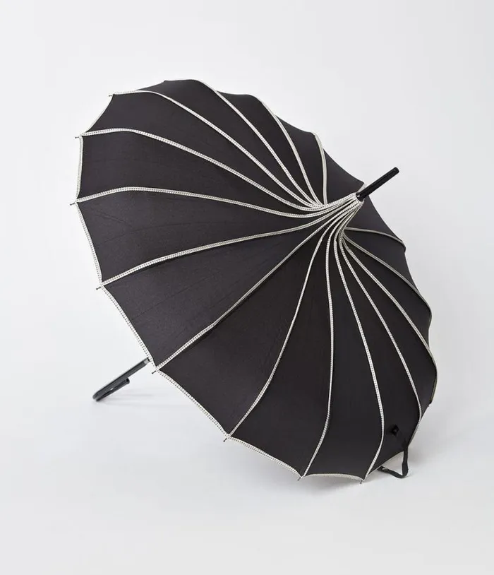 Black and Polka Dot Tan Princess Pagoda Umbrella AccessoriesHalloween Unique Vintage Accessories Black and Polka Dot Tan Princess Pagoda Umbrella AccessoriesHalloween Unique Vintage Accessories