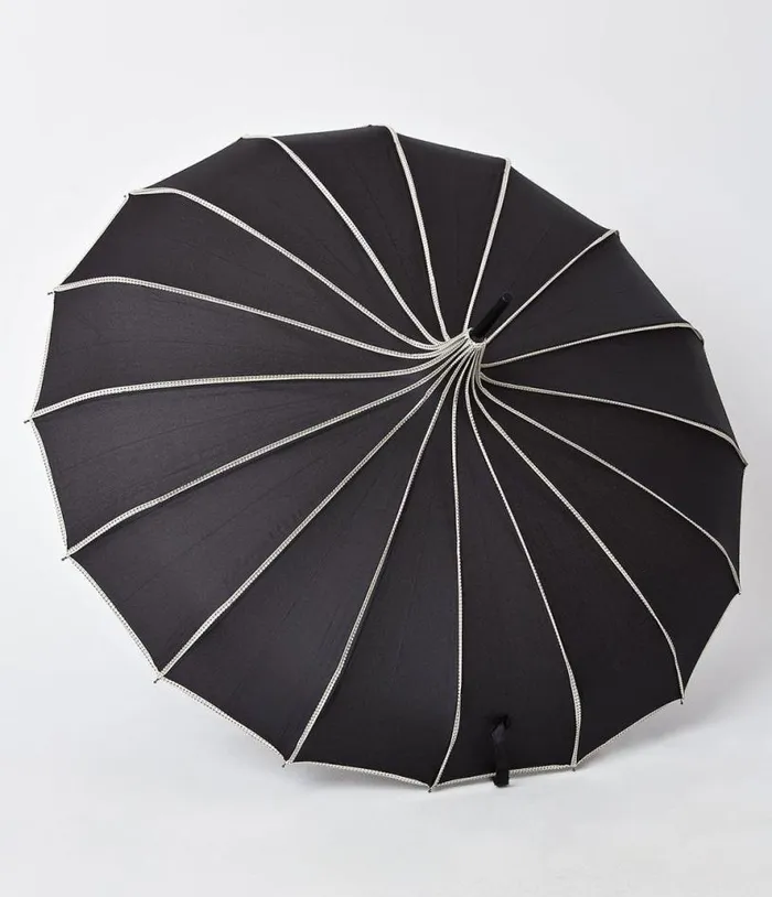 Black and Polka Dot Tan Princess Pagoda Umbrella AccessoriesHalloween Unique Vintage Accessories