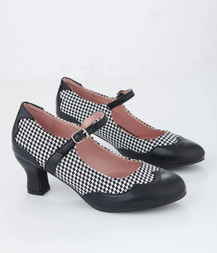 Black and White Check Mary Jane Heels Shoes Unique Vintage Heels