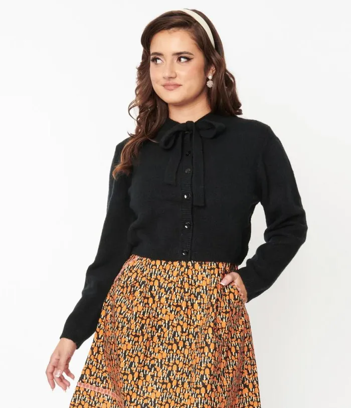 Black Bow Cropped Knit Cardigan Clothing Unique Vintage Sweaters and Cardigans Black Bow Cropped Knit Cardigan Clothing Unique Vintage Sweaters and Cardigans