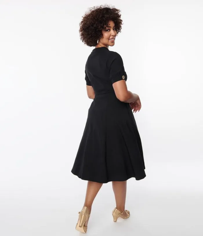 Black Button Swing Dress Dresses Unique Vintage Pocket Dresses