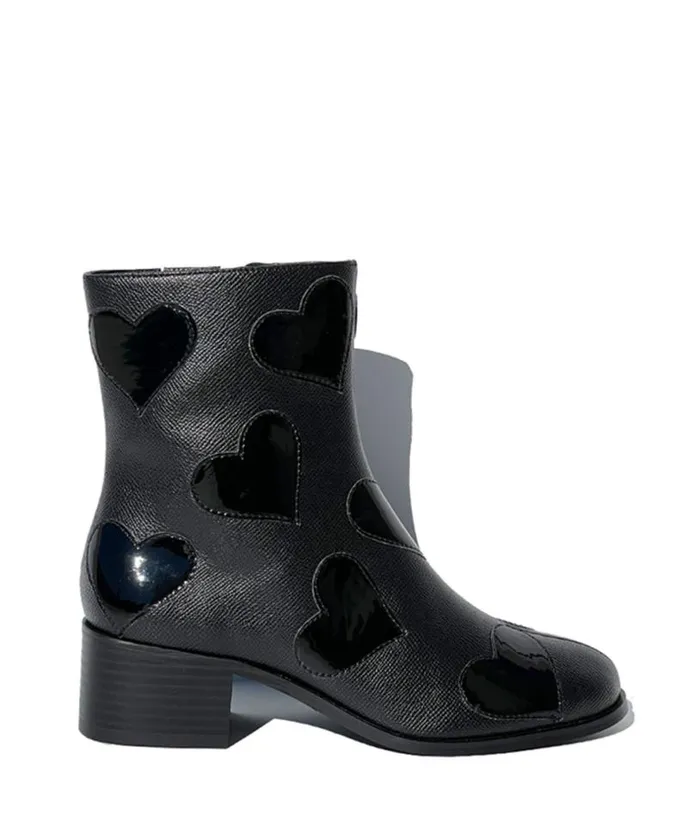 Black Heart To Heart Ankle Boot Shoes Unique Vintage Boots