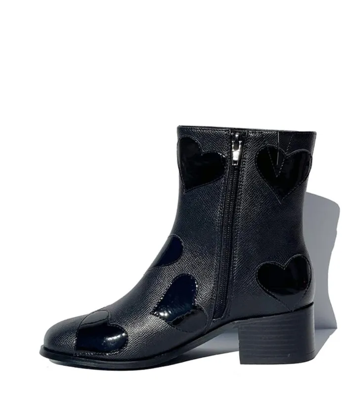 Black Heart To Heart Ankle Boot Shoes Unique Vintage Boots