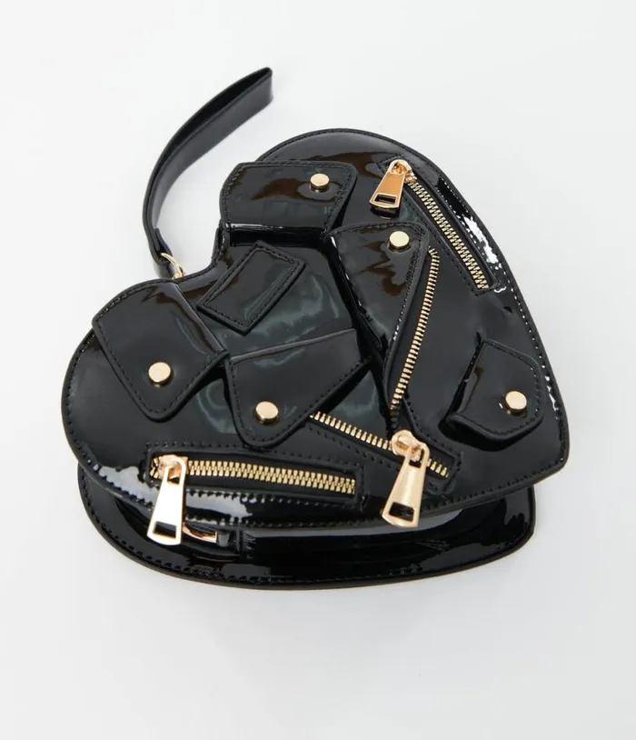 Black Leatherette Jacket Heart Crossbody Bag AccessoriesHalloween Unique Vintage Accessories
