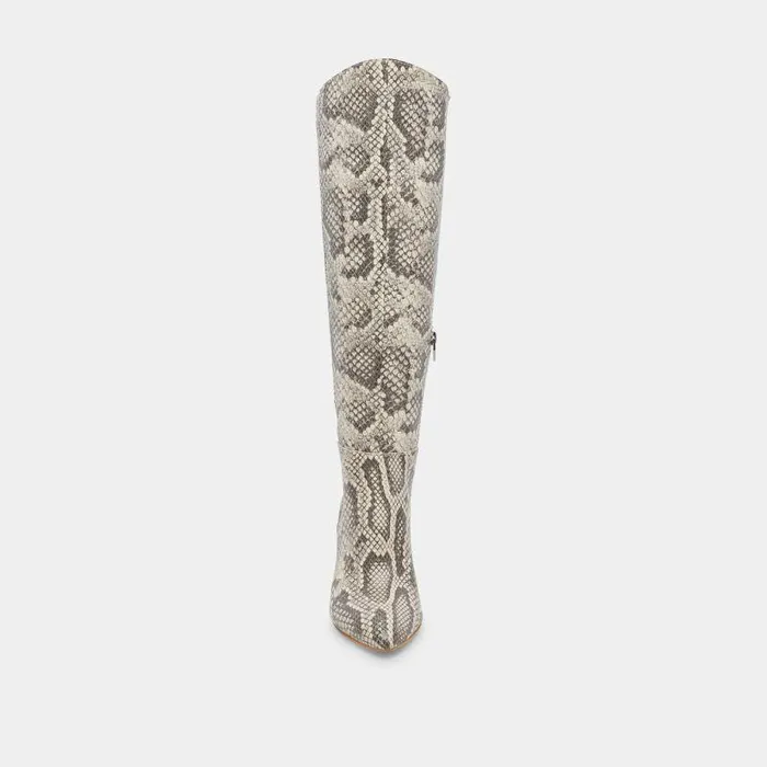 Boots and Booties Shop Dolce Vita Haze Boot Black White Embossed Snake Boots Tall Kitten Heel Boots Black White Embossed Snake